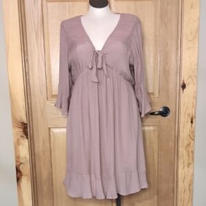 Sz XL Nude, Flowing, Crepe Dress with Tie Front